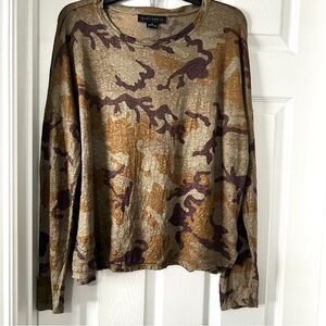 Sanctuary Earthy Camouflage Long Sleeves Scoop Neck Sheer Top